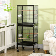 55.1" 2-in-1 Stackable Bird Cage with Rolling Stand - Black-Birds-DECOROLALA