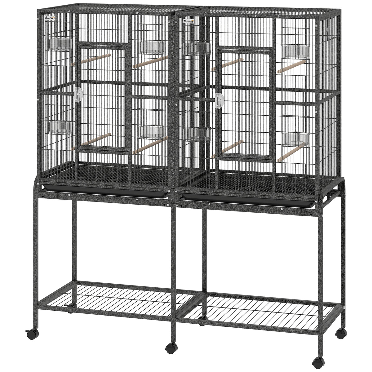 56" Bird Cage with Rolling Stand and Storage Shelf - Black-Birds-DECOROLALA