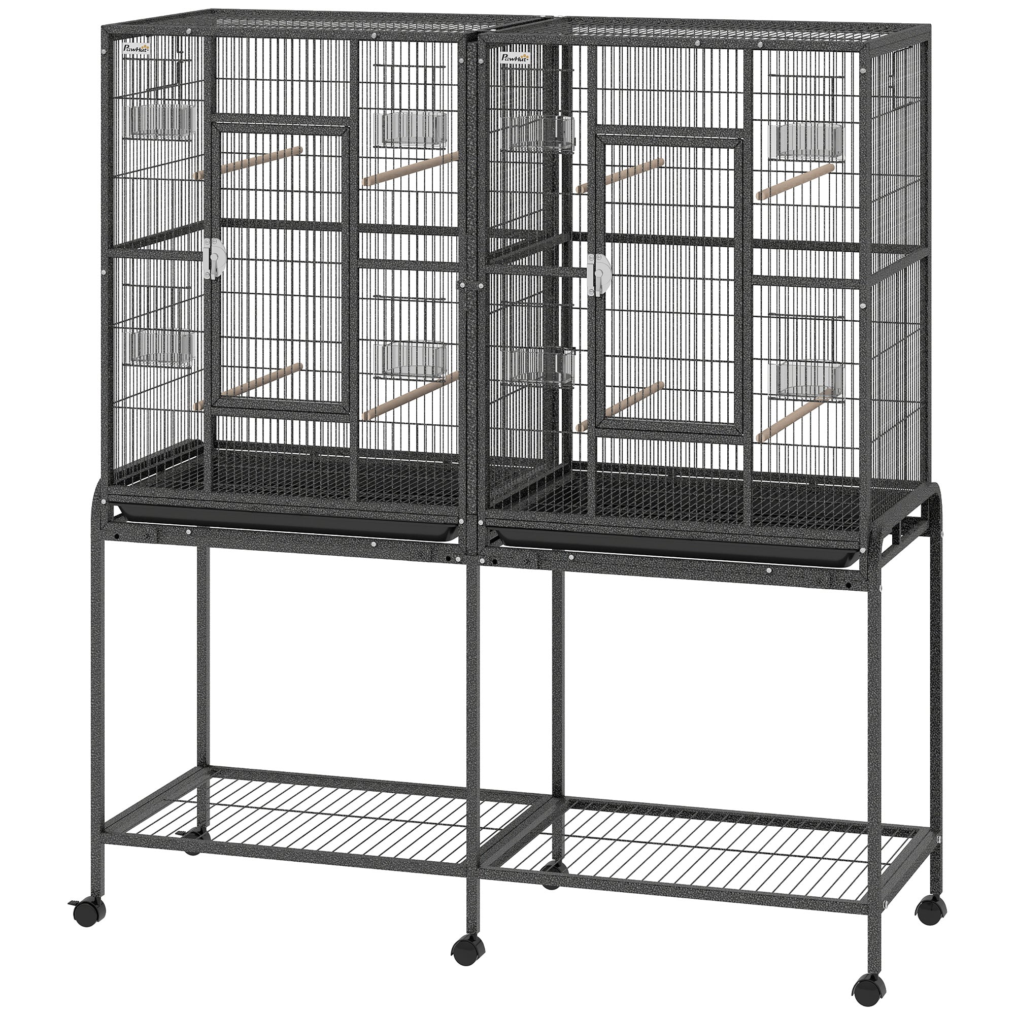 56" Bird Cage with Rolling Stand and Storage Shelf - Black-Birds-DECOROLALA