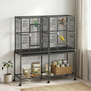 56" Bird Cage with Rolling Stand and Storage Shelf - Black-Birds-DECOROLALA
