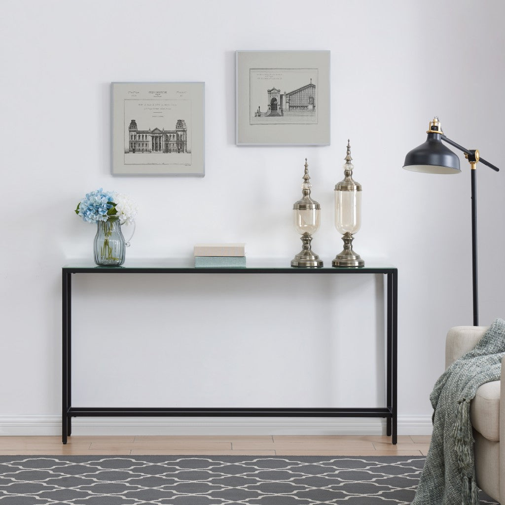 56" Black Mirrored Glass Console Table-Console Tables-DECOROLALA