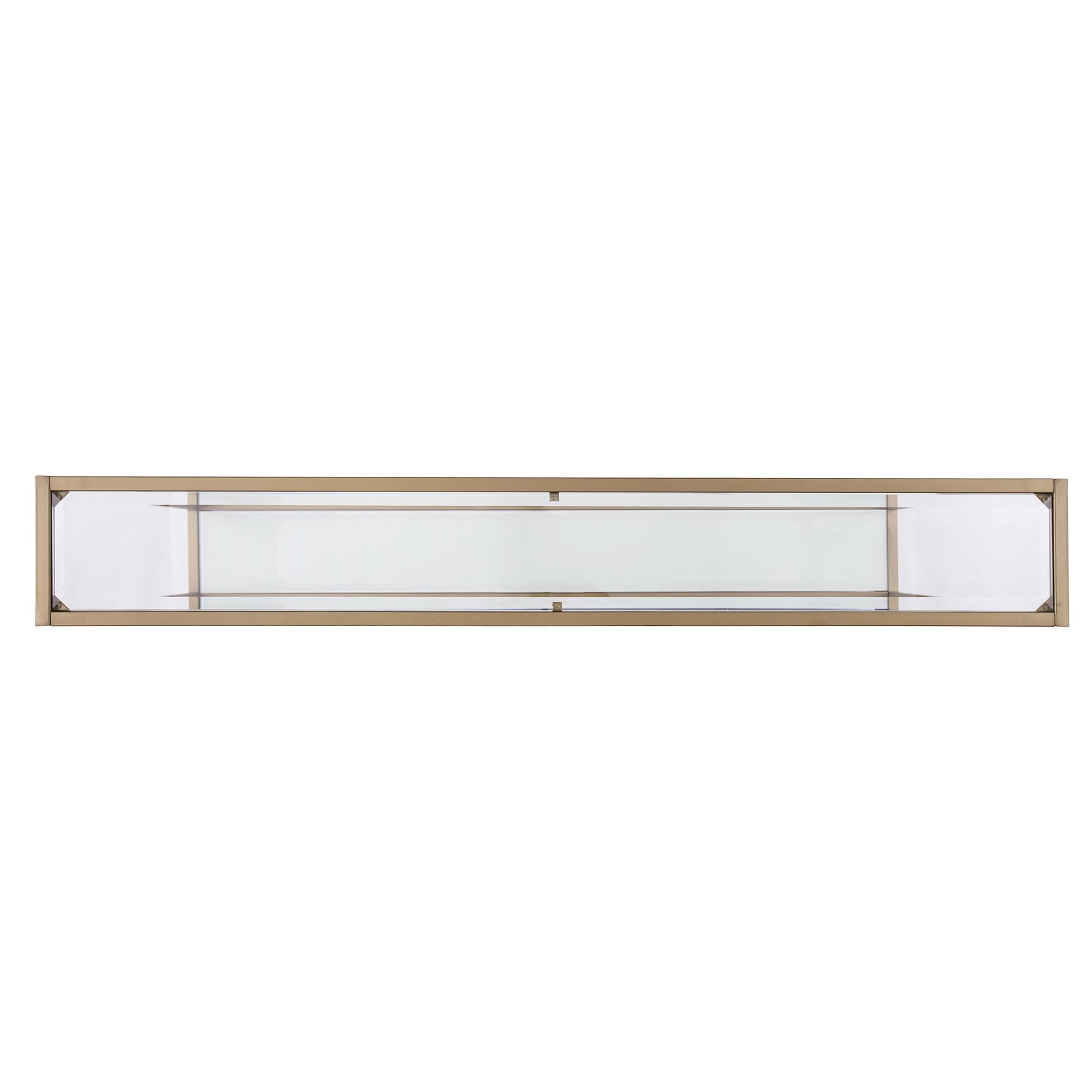 56" Clear and Gold Glass Mirrored Frame Console Table With Shelves-Console Tables-DECOROLALA