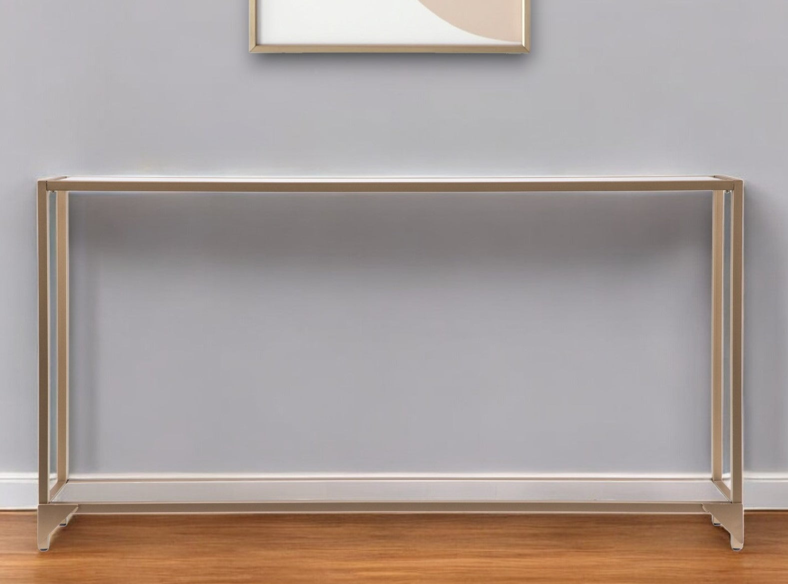 56" Clear and Gold Glass Mirrored Frame Console Table With Shelves-Console Tables-DECOROLALA