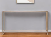 56" Clear and Gold Glass Mirrored Frame Console Table With Shelves-Console Tables-DECOROLALA