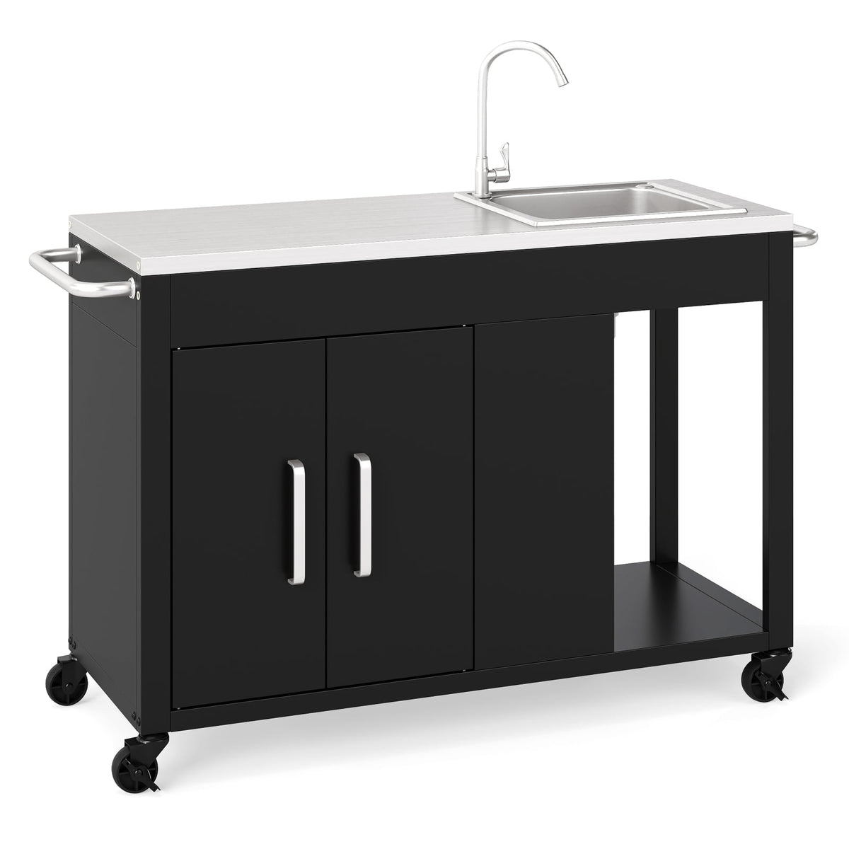 56 Inches Outdoor Grill Table with Sink and Stainless Steel Top-Black-Outdoor Grills-DECOROLALA