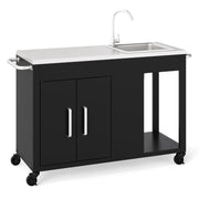 56 Inches Outdoor Grill Table with Sink and Stainless Steel Top-Black-Outdoor Grills-DECOROLALA