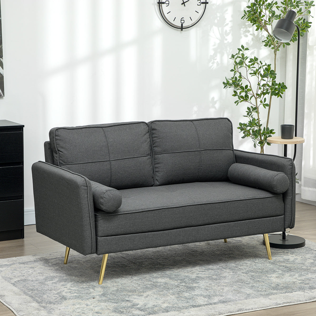 56" Loveseat Sofa 2-Seater Dark Grey Linen-Loveseat Sofas-DECOROLALA