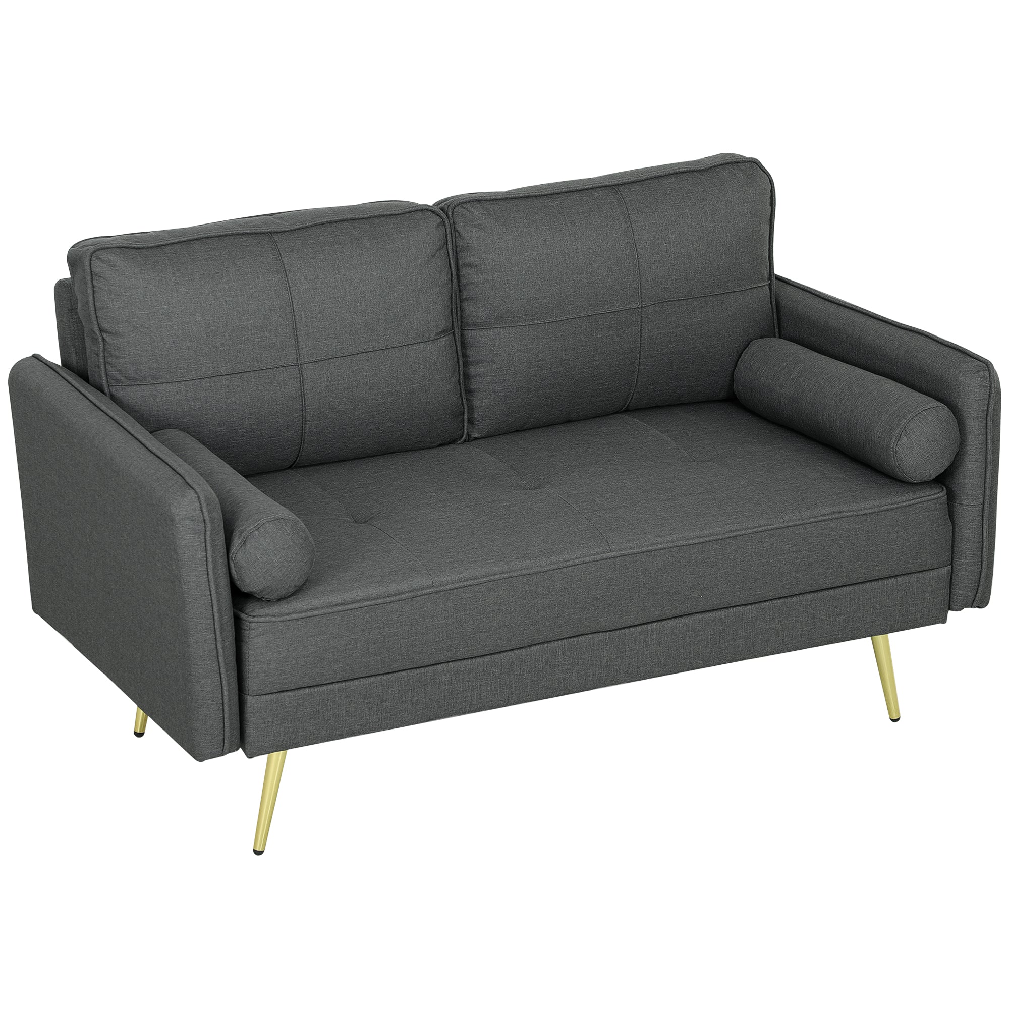 56" Loveseat Sofa 2-Seater Dark Grey Linen-DECOROLALA