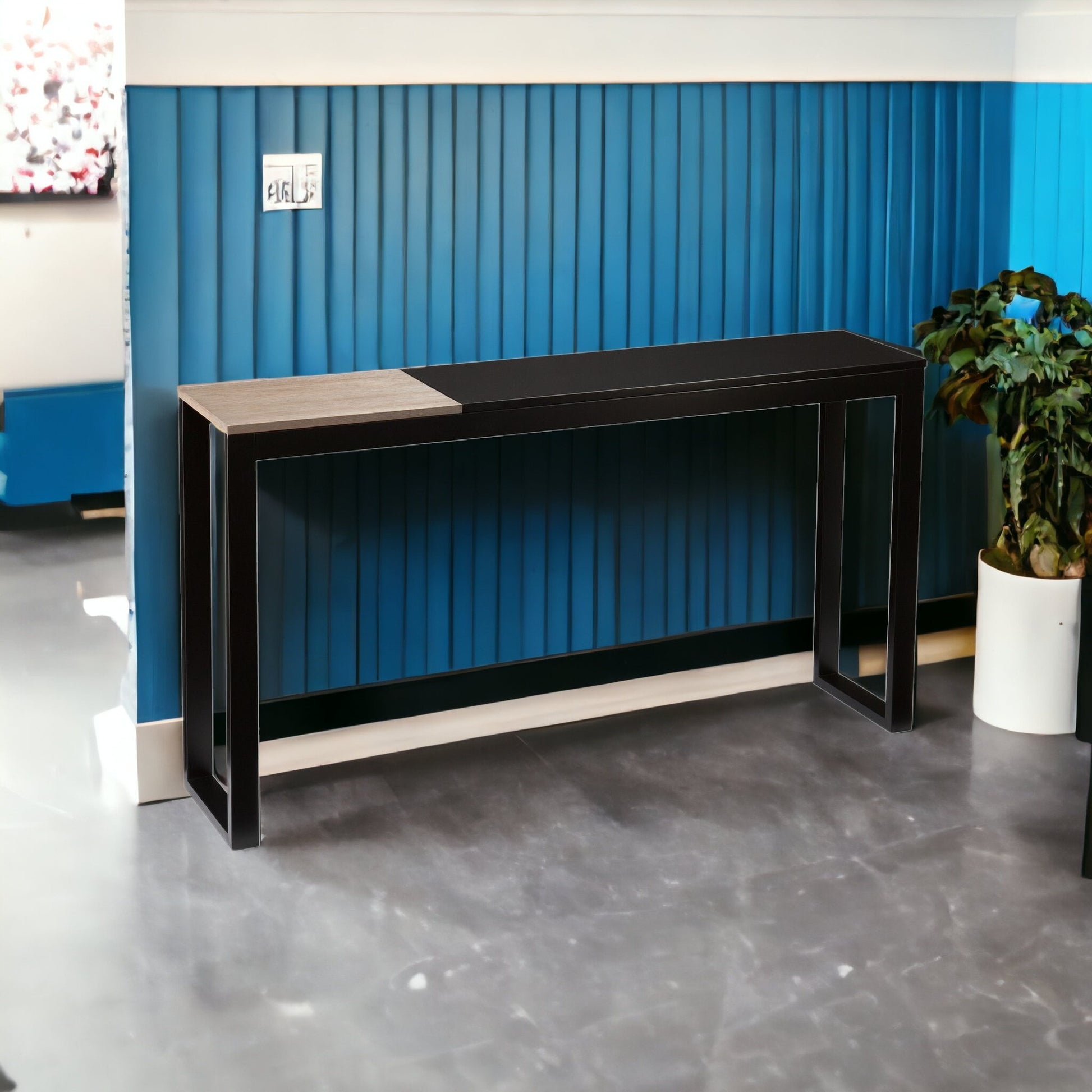 56" Natural and Black and Black Sled Console Table-Console Tables-DECOROLALA