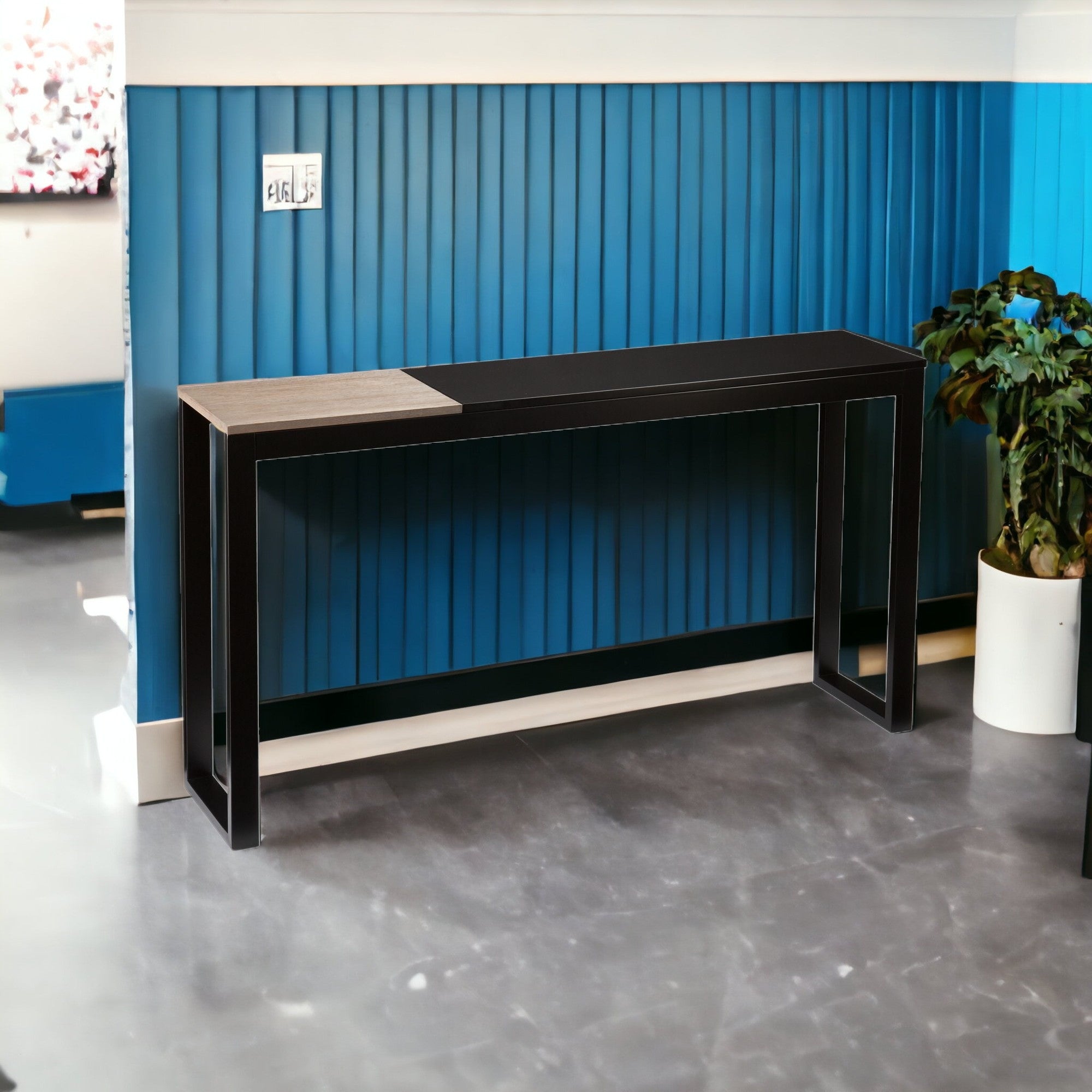 56" Natural and Black and Black Sled Console Table-Console Tables-DECOROLALA