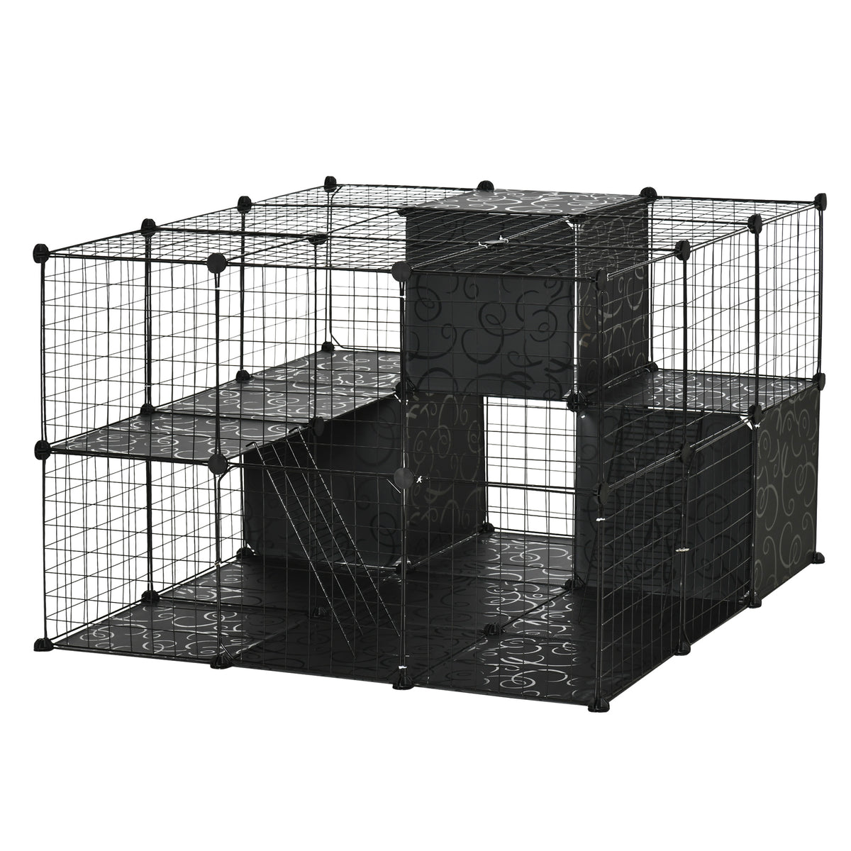 56-Panel Metal Pet Playpen - DIY Small Animal Cage Black-Small Animals-DECOROLALA