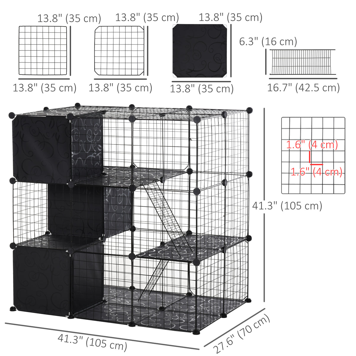 56-Panel Metal Pet Playpen - DIY Small Animal Cage Black-Small Animals-DECOROLALA