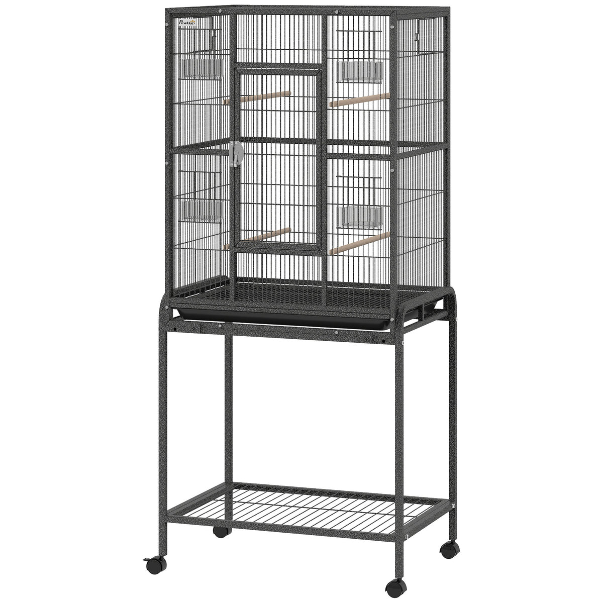 56" Rolling Bird Cage with Detachable Stand - Black Metal-Bird Supplies-DECOROLALA