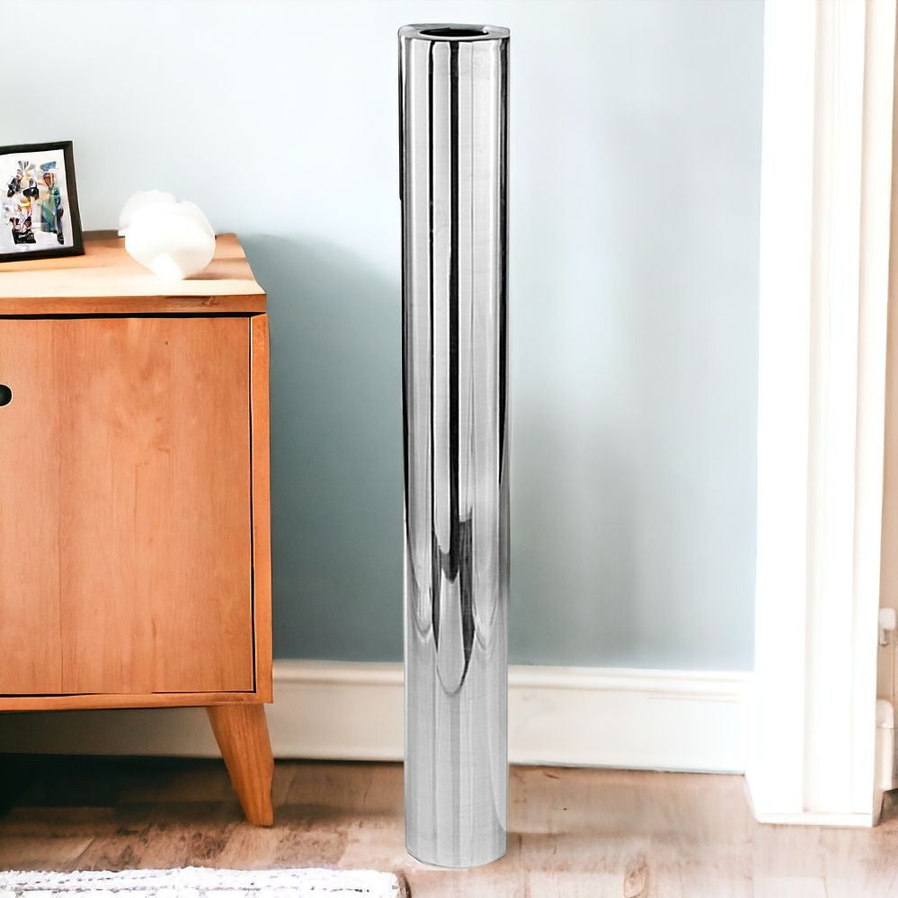 56" Silver Aluminum Cylinder Table Vase-Vases-DECOROLALA