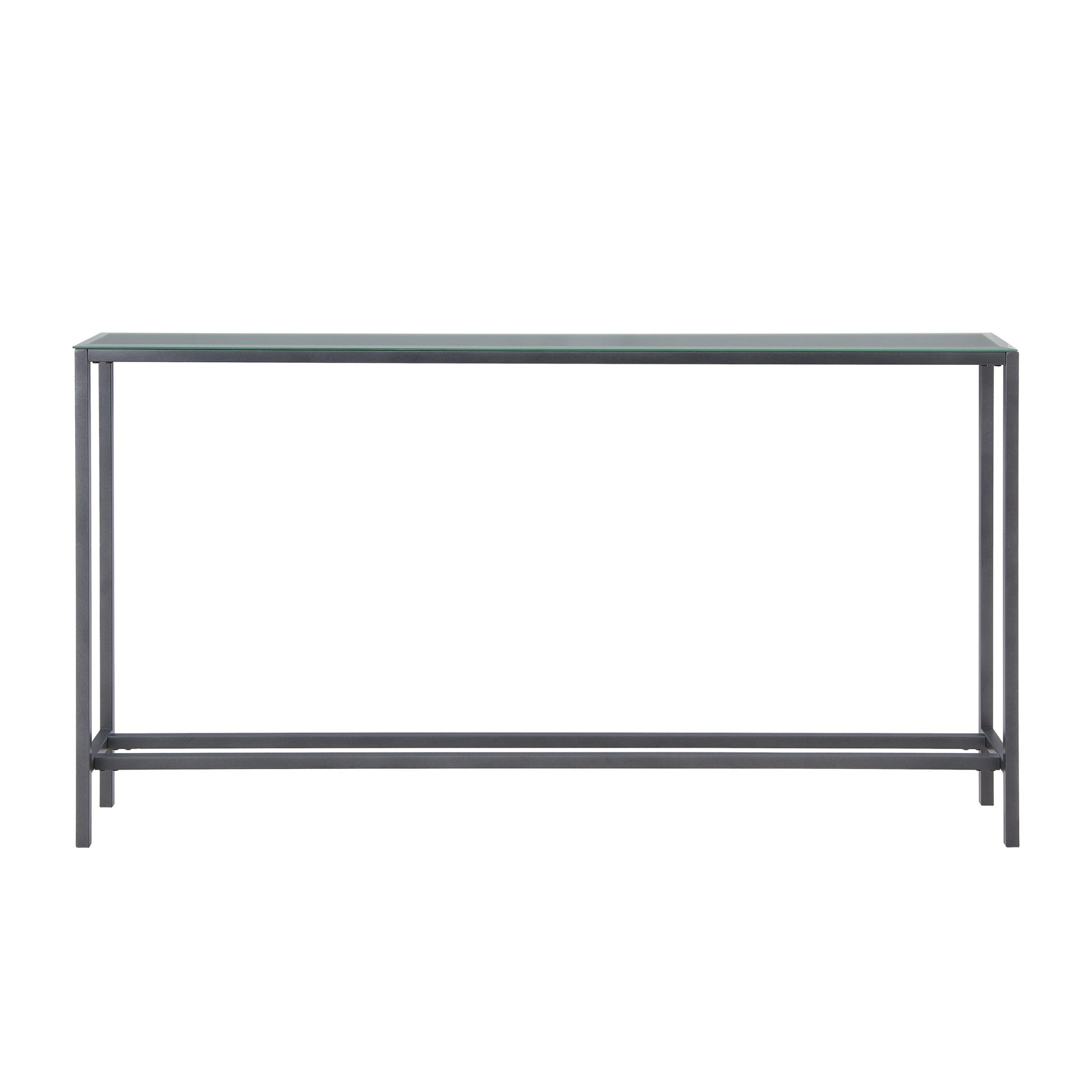 56" Silver and Gunmetal Mirrored Glass Console Table-Console Tables-DECOROLALA