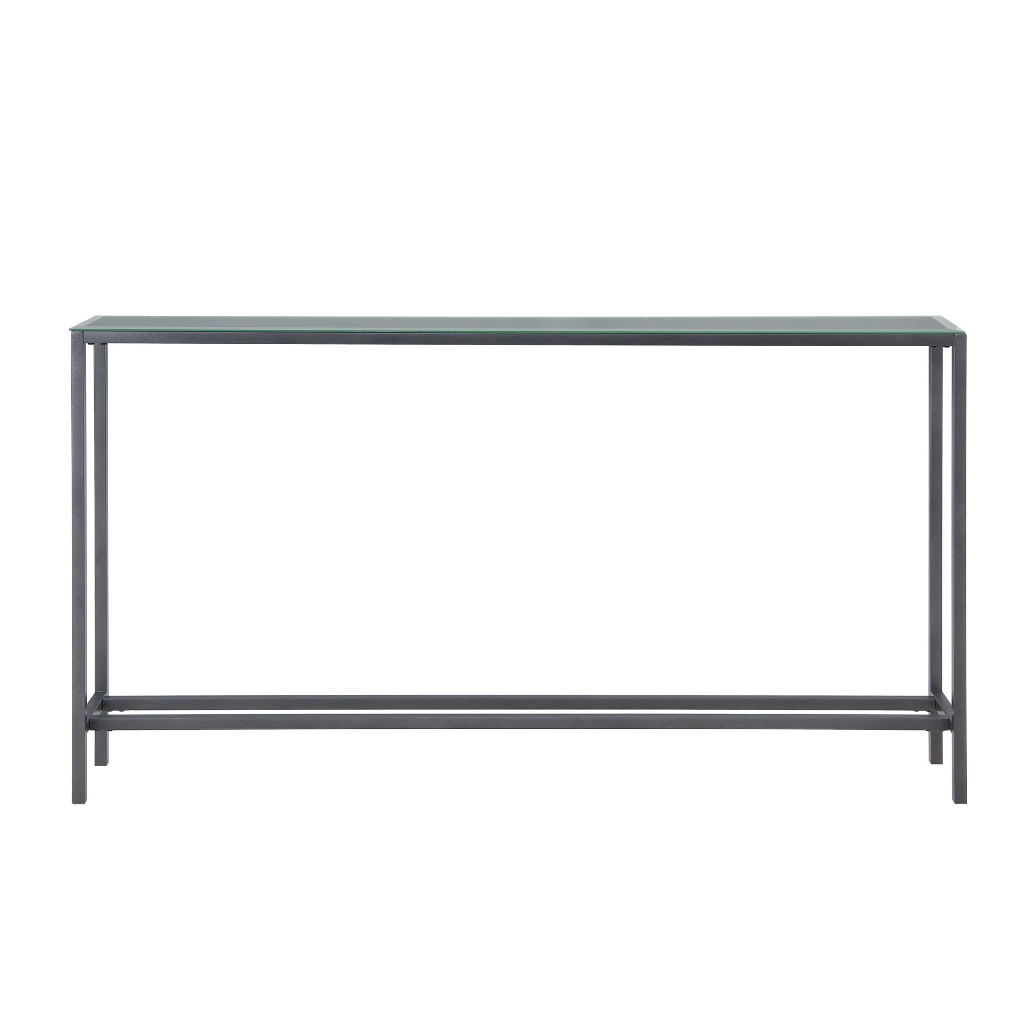 56" Silver and Gunmetal Mirrored Glass Console Table-Console Tables-DECOROLALA