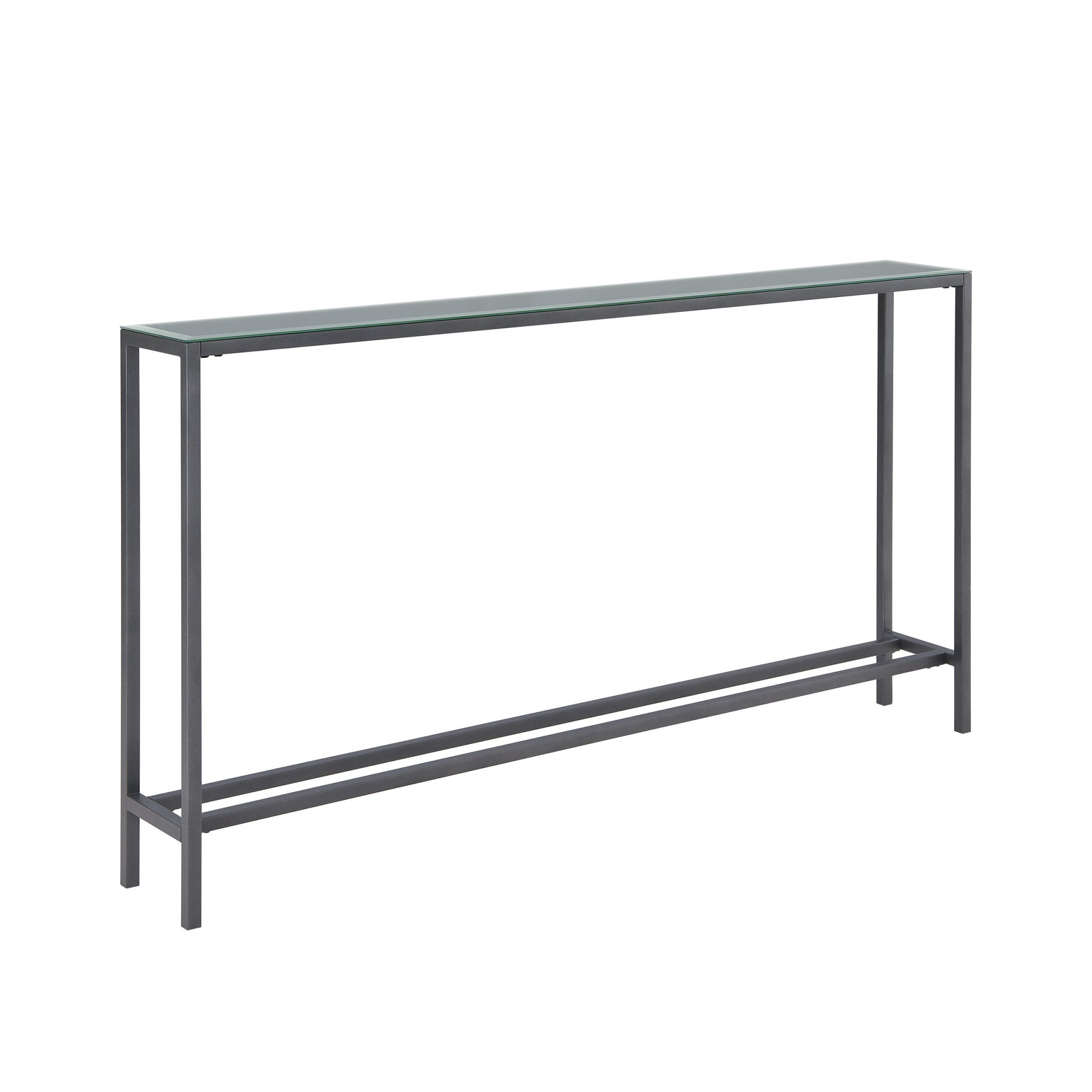 56" Silver and Gunmetal Mirrored Glass Console Table-Console Tables-DECOROLALA