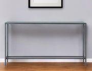 56" Silver and Gunmetal Mirrored Glass Console Table-Console Tables-DECOROLALA