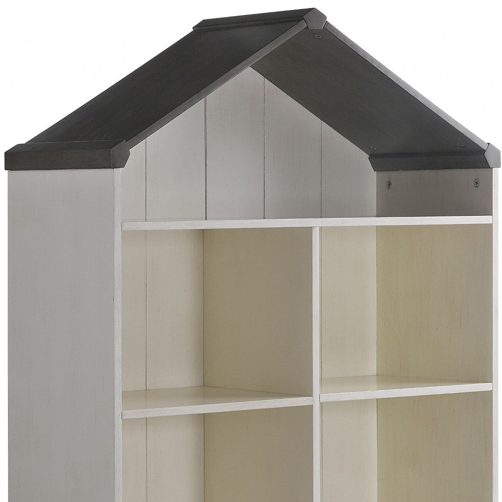 56" White Solid and Manufactured Wood and Solid Wood Three Tier Double Bookcase-Bookcases-DECOROLALA