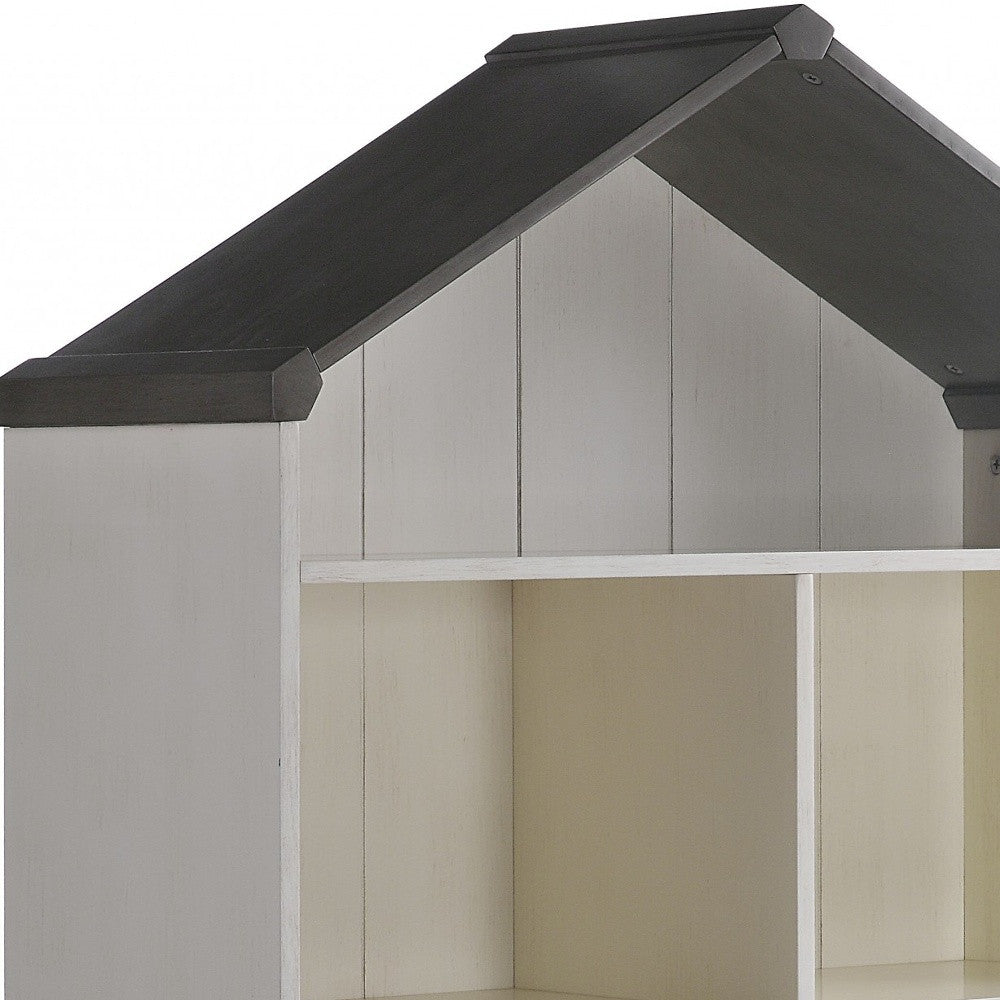 56" White Solid and Manufactured Wood and Solid Wood Three Tier Double Bookcase-Bookcases-DECOROLALA