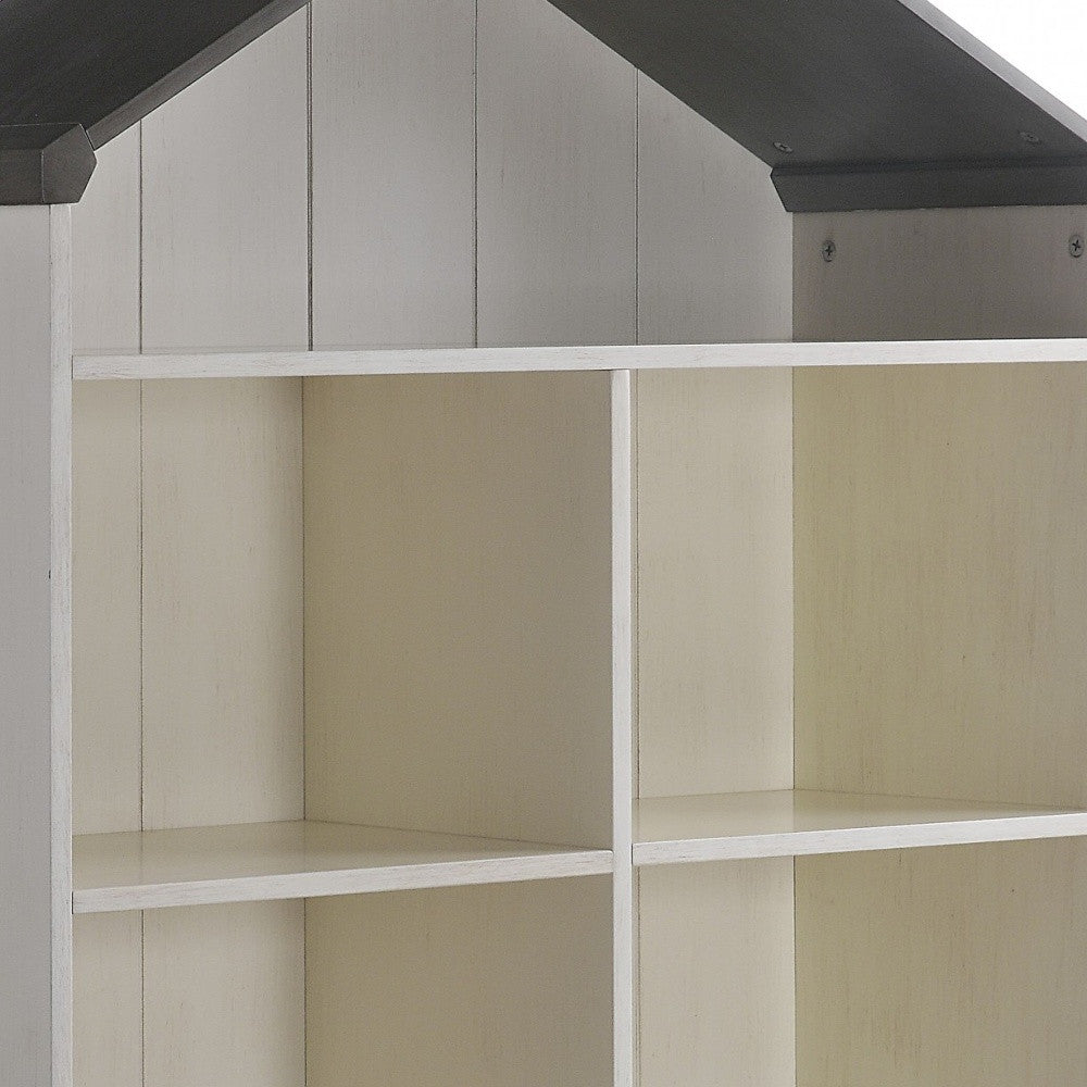 56" White Solid and Manufactured Wood and Solid Wood Three Tier Double Bookcase-Bookcases-DECOROLALA