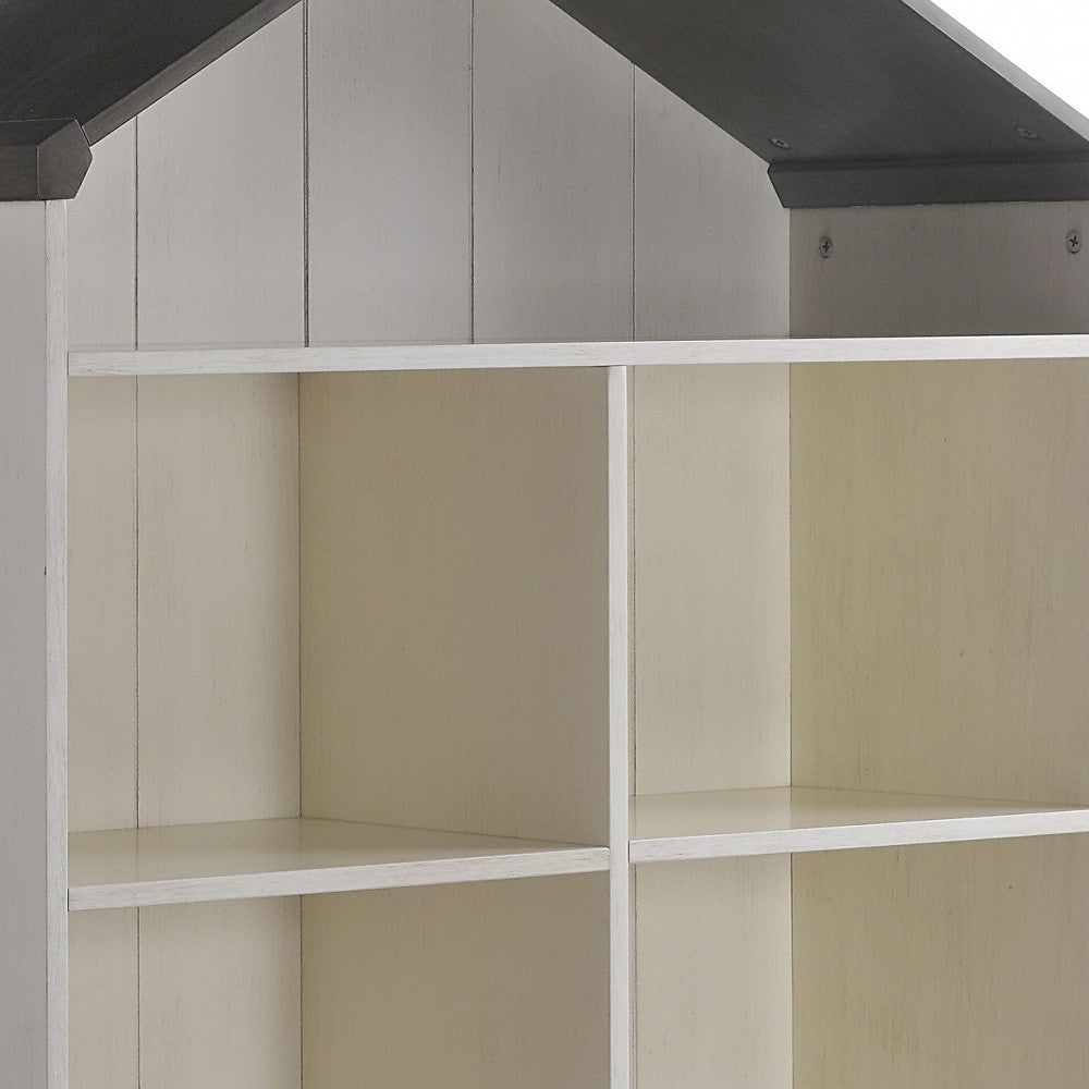56" White Solid and Manufactured Wood and Solid Wood Three Tier Double Bookcase-Bookcases-DECOROLALA