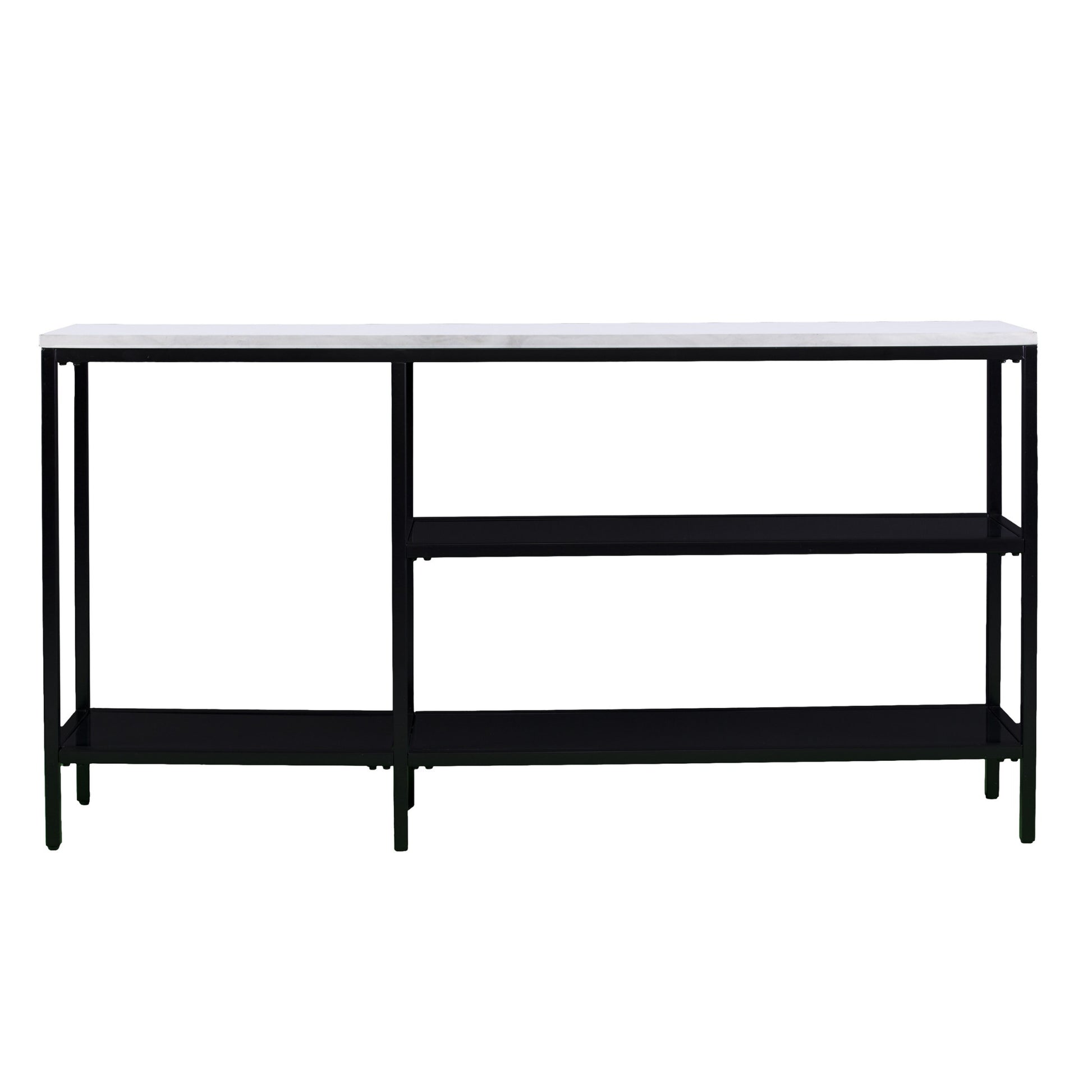 56" White and Black Faux Marble Frame Console Table Two Shelves-Console Tables-DECOROLALA