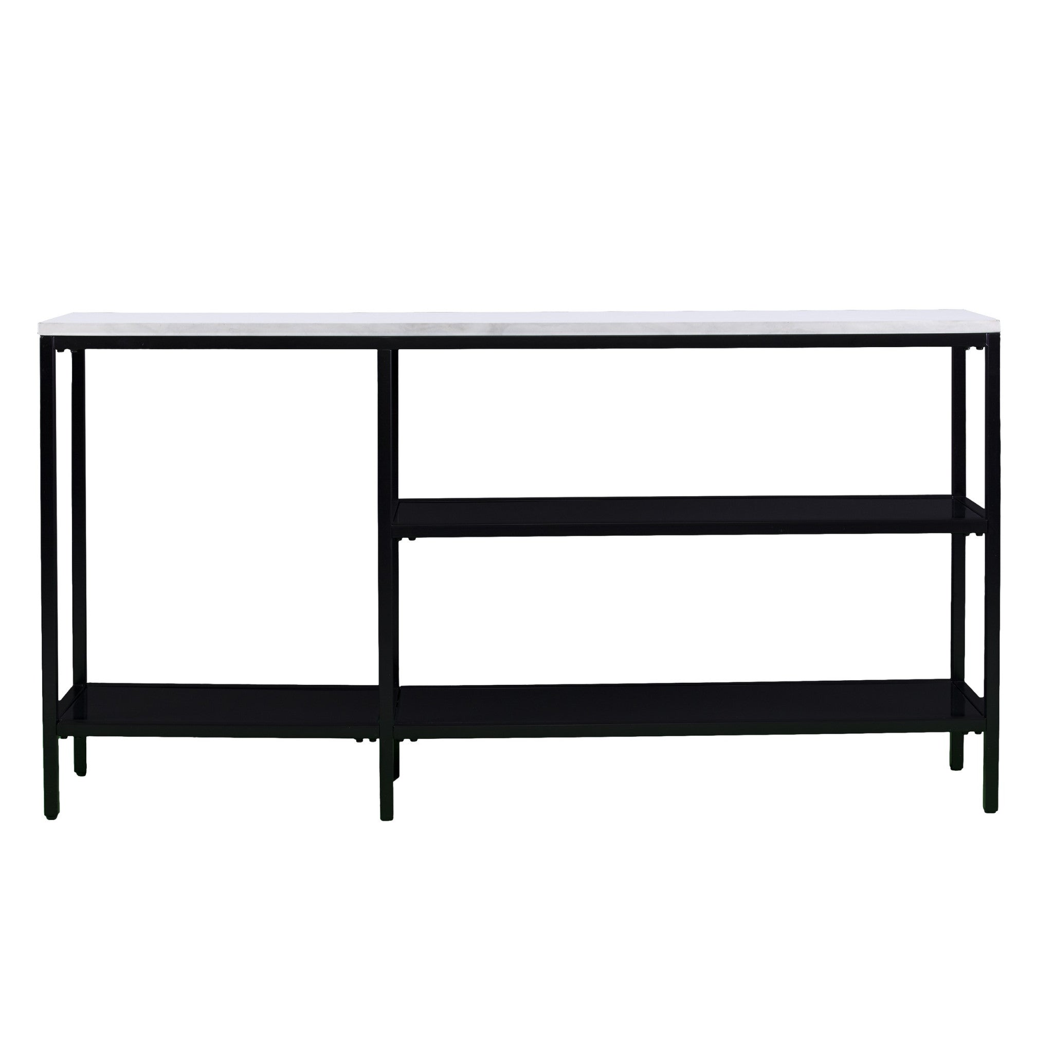 56" White and Black Faux Marble Frame Console Table Two Shelves-Console Tables-DECOROLALA