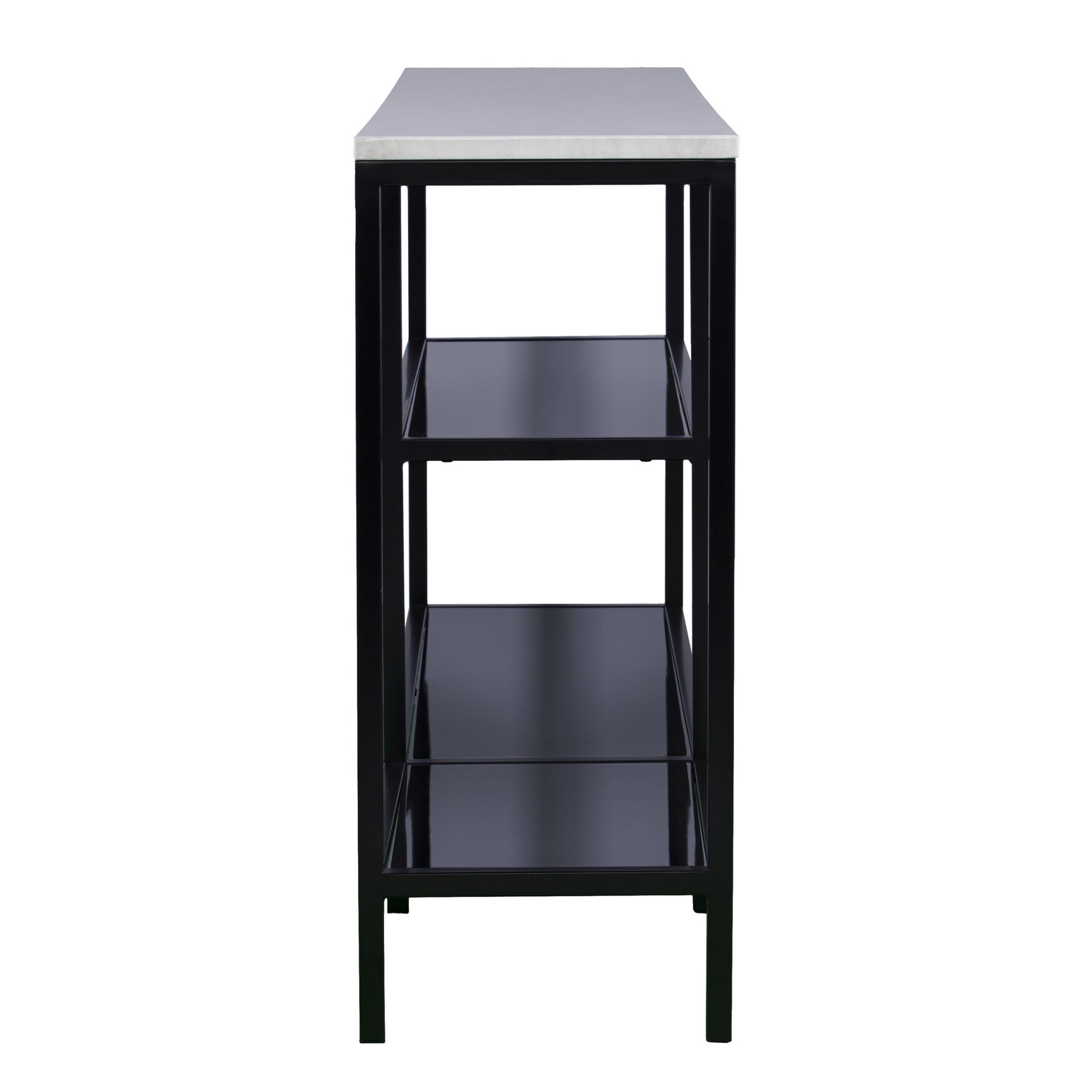 56" White and Black Faux Marble Frame Console Table Two Shelves-Console Tables-DECOROLALA