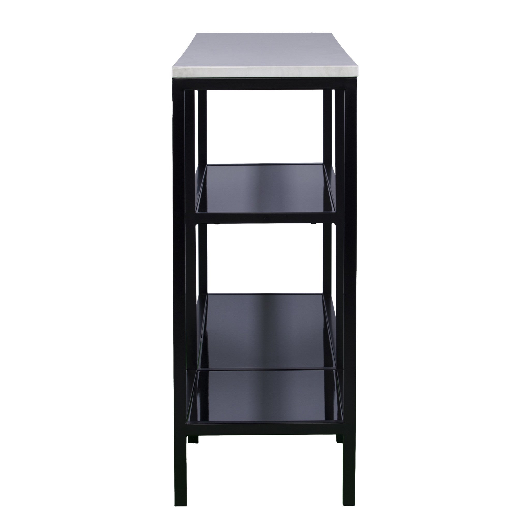 56" White and Black Faux Marble Frame Console Table Two Shelves-Console Tables-DECOROLALA