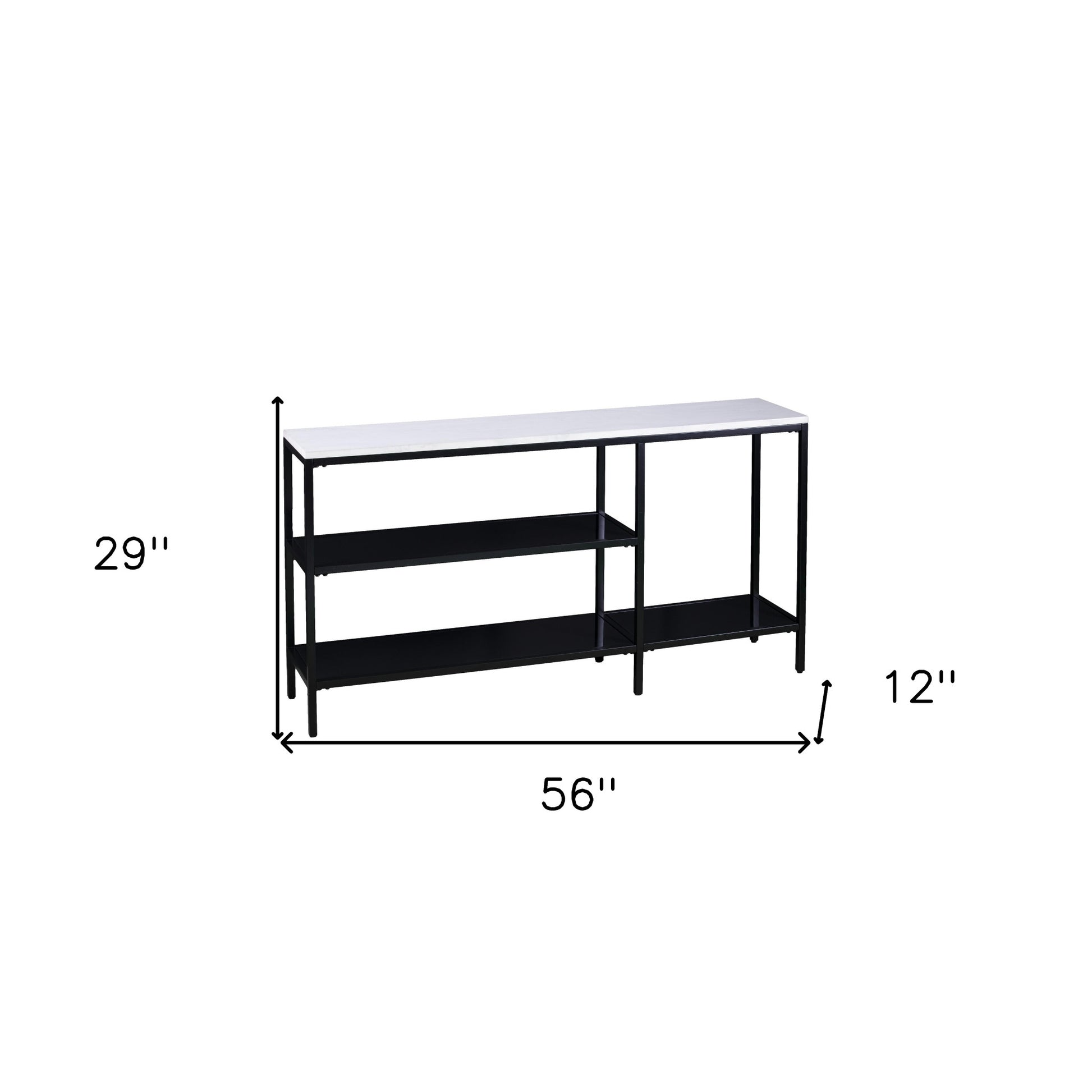 56" White and Black Faux Marble Frame Console Table Two Shelves-Console Tables-DECOROLALA
