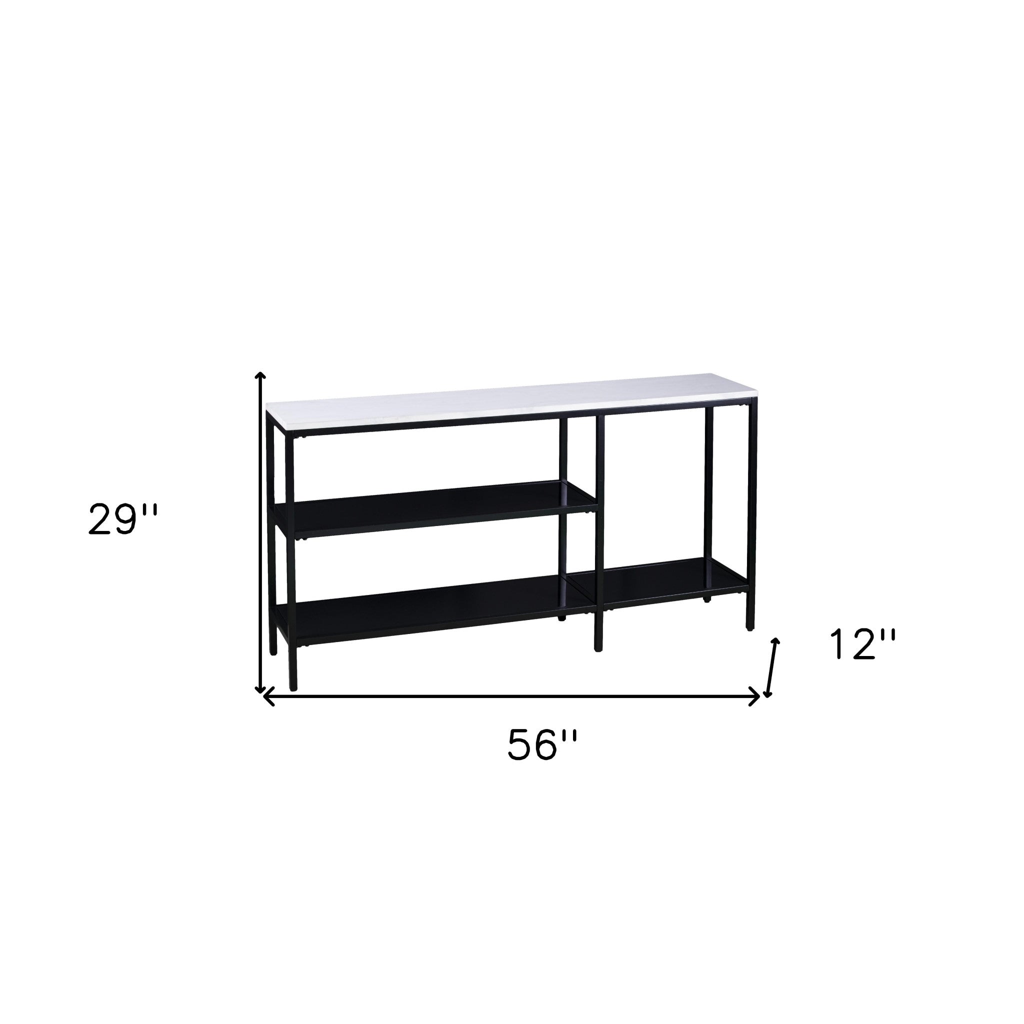 56" White and Black Faux Marble Frame Console Table Two Shelves-Console Tables-DECOROLALA