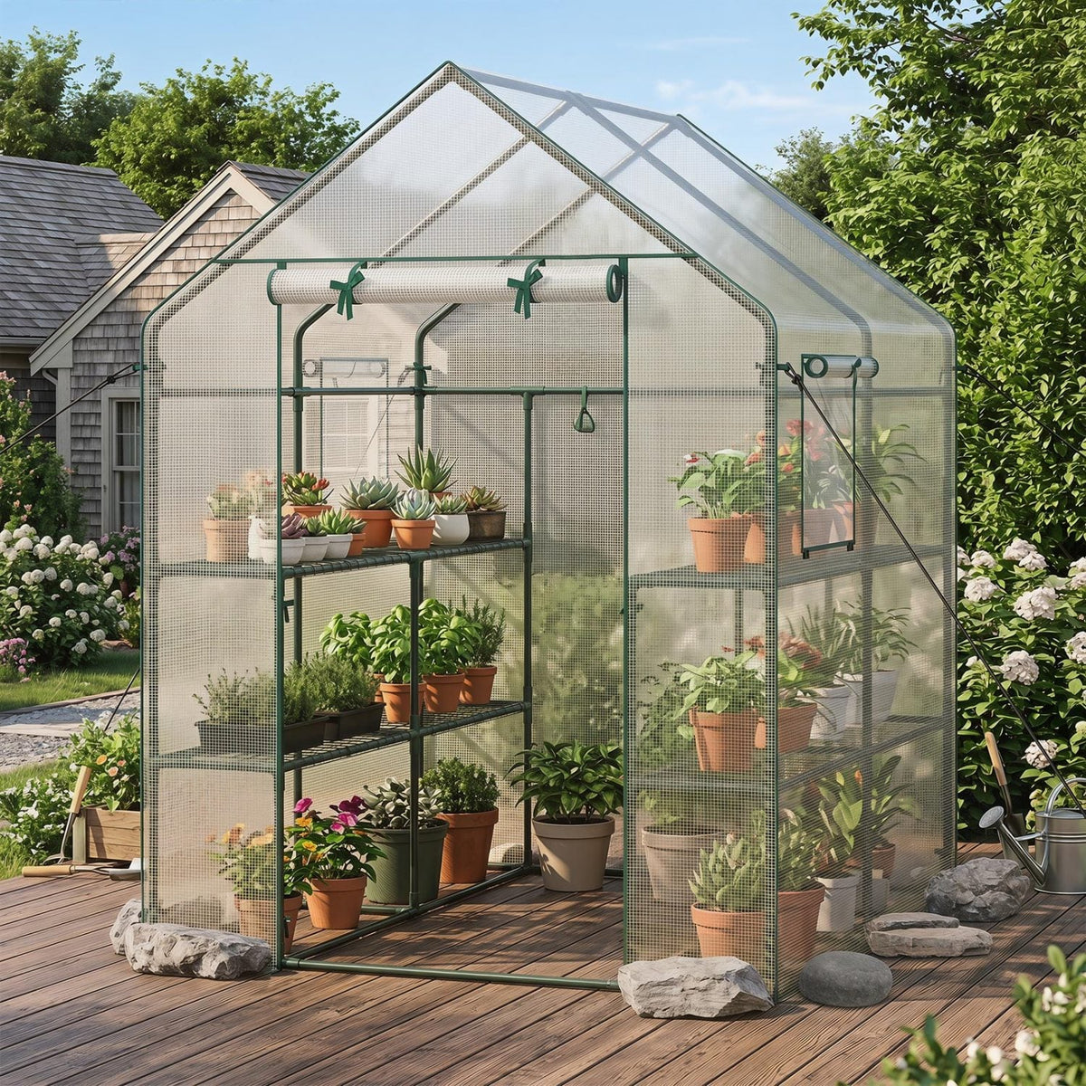 56 x 56 x 77 Inch Walk-in Greenhouse with Observation Windows-White-Greenhouses-DECOROLALA