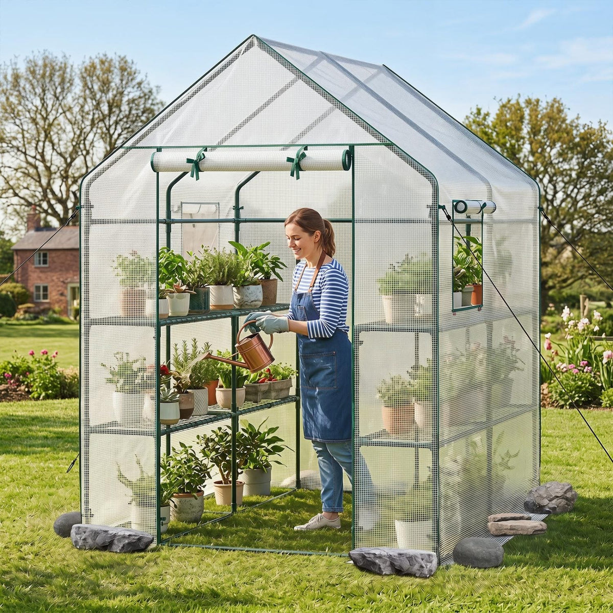 56 x 56 x 77 Inch Walk-in Greenhouse with Observation Windows-White-Greenhouses-DECOROLALA