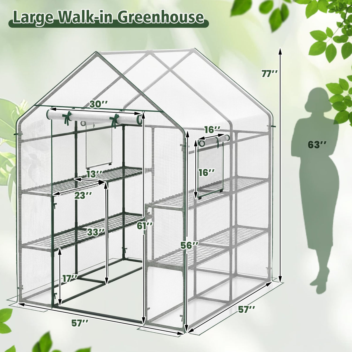 56 x 56 x 77 Inch Walk-in Greenhouse with Observation Windows-White-Greenhouses-DECOROLALA