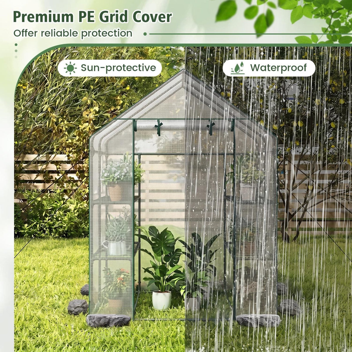 56 x 56 x 77 Inch Walk-in Greenhouse with Observation Windows-White-Greenhouses-DECOROLALA
