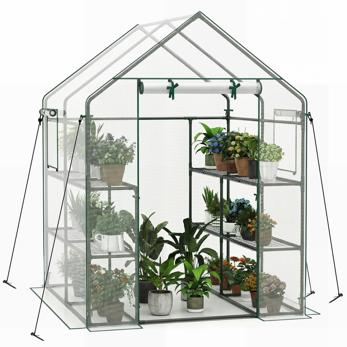 56 x 56 x 77 Inch Walk-in Greenhouse with Observation Windows-White-Greenhouses-DECOROLALA