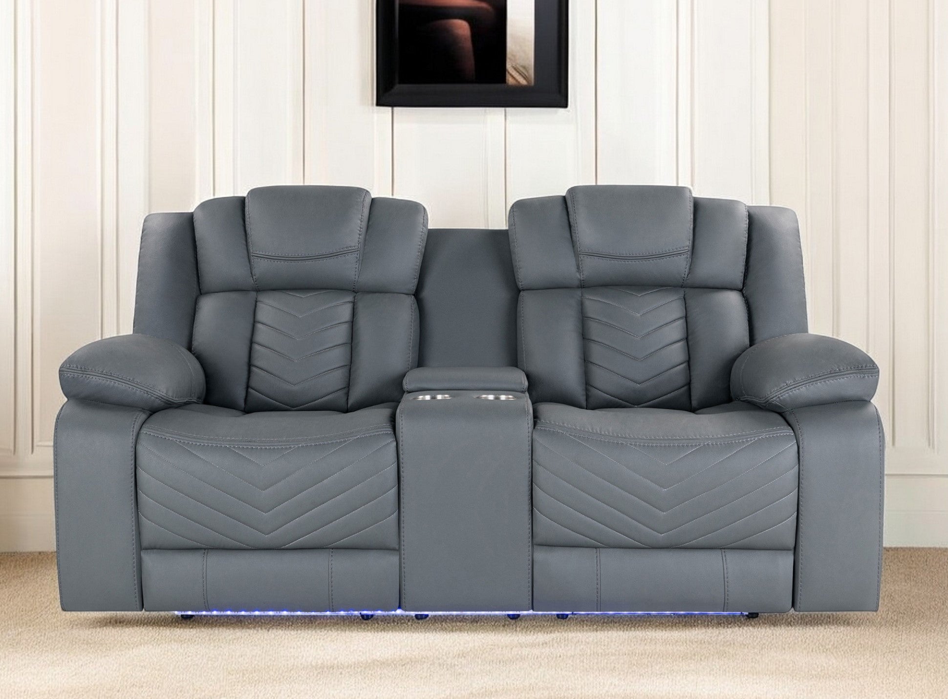 75" Light Gray Faux Leather Power Reclining Loveseat With Storage-Love Seats-DECOROLALA