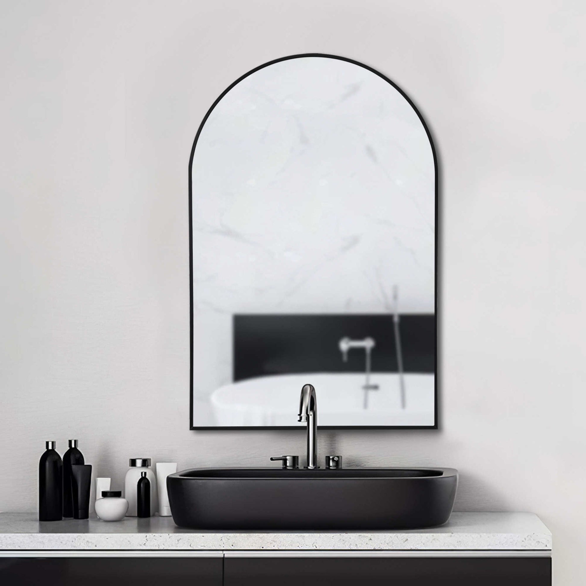 39" Black Arch Metal Framed Bathroom Vanity Mirror-Mirrors-DECOROLALA