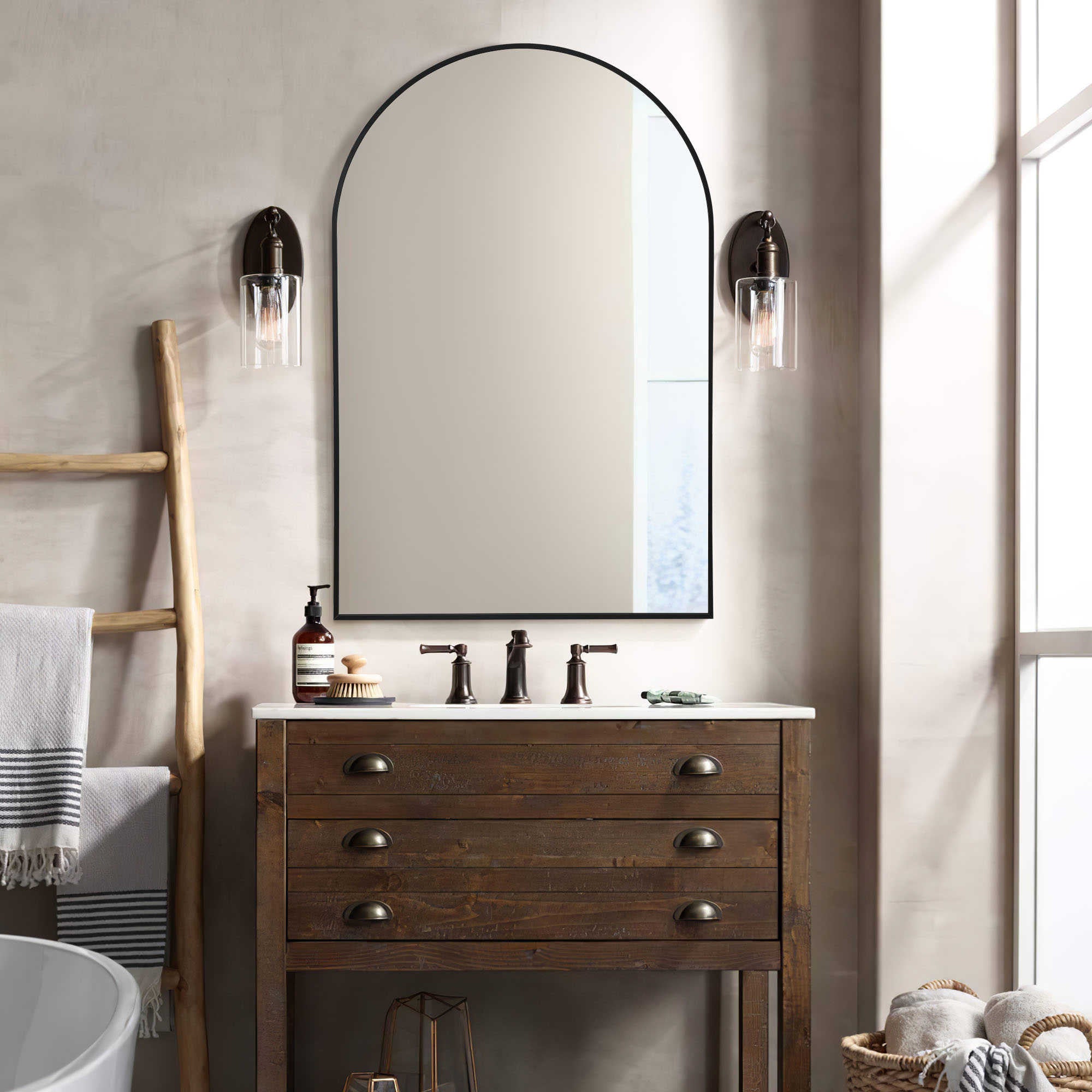 39" Black Arch Metal Framed Bathroom Vanity Mirror-Mirrors-DECOROLALA