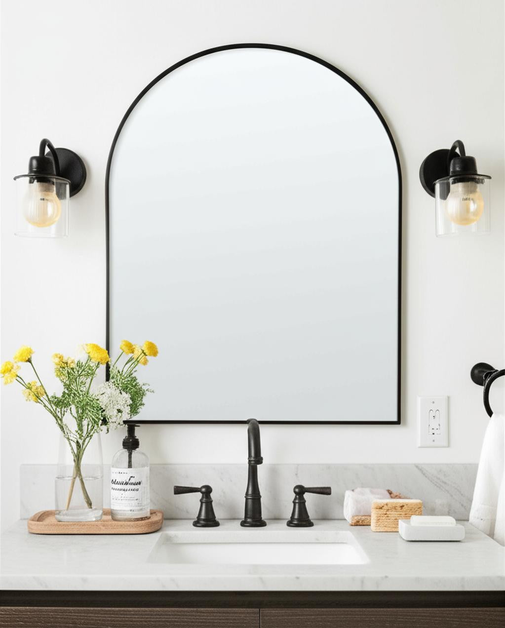 39" Black Arch Metal Framed Bathroom Vanity Mirror-Mirrors-DECOROLALA
