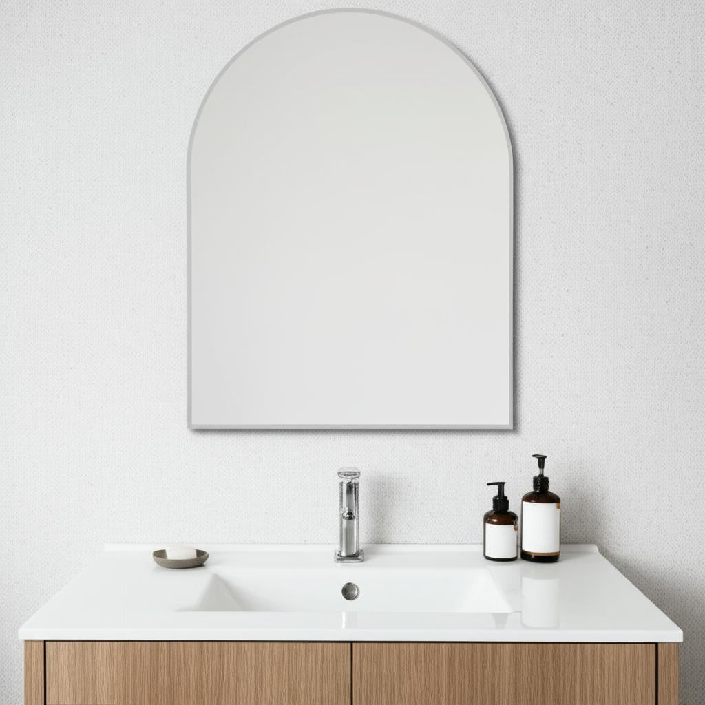 39" Silver Arch Metal Framed Bathroom Vanity Mirror-Mirrors-DECOROLALA