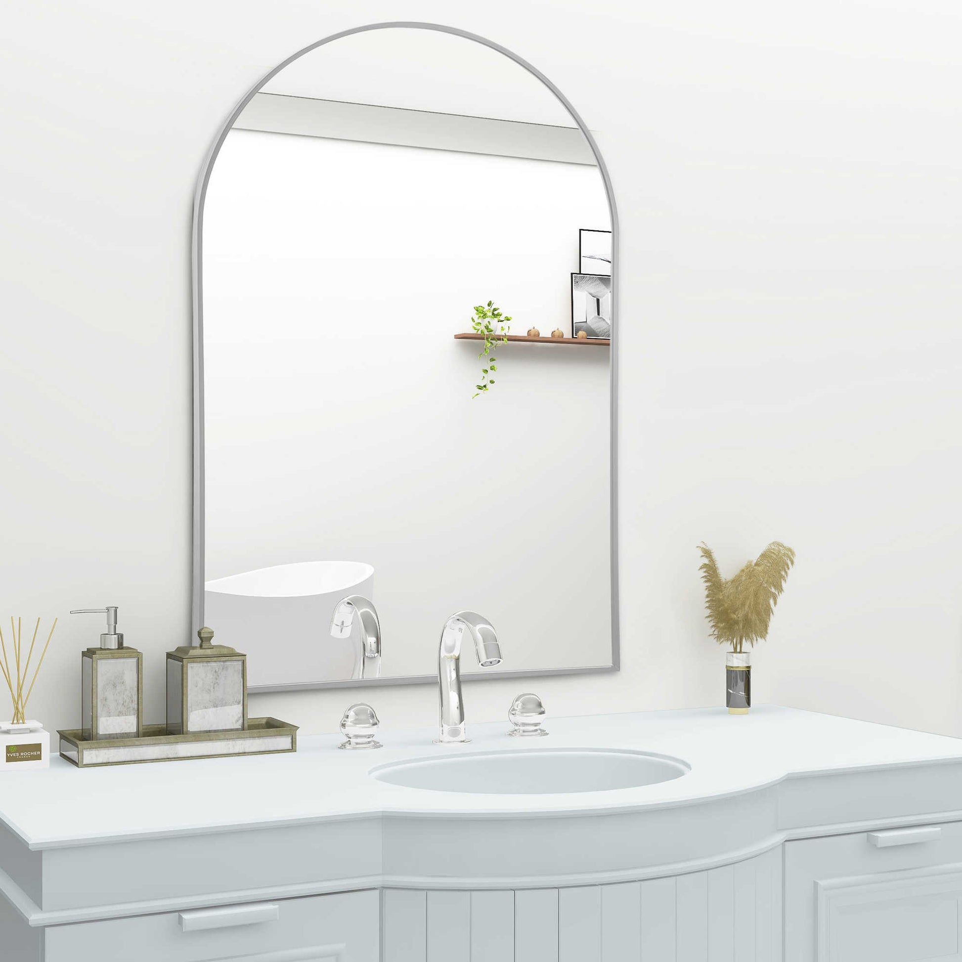 39" Silver Arch Metal Framed Bathroom Vanity Mirror-Mirrors-DECOROLALA