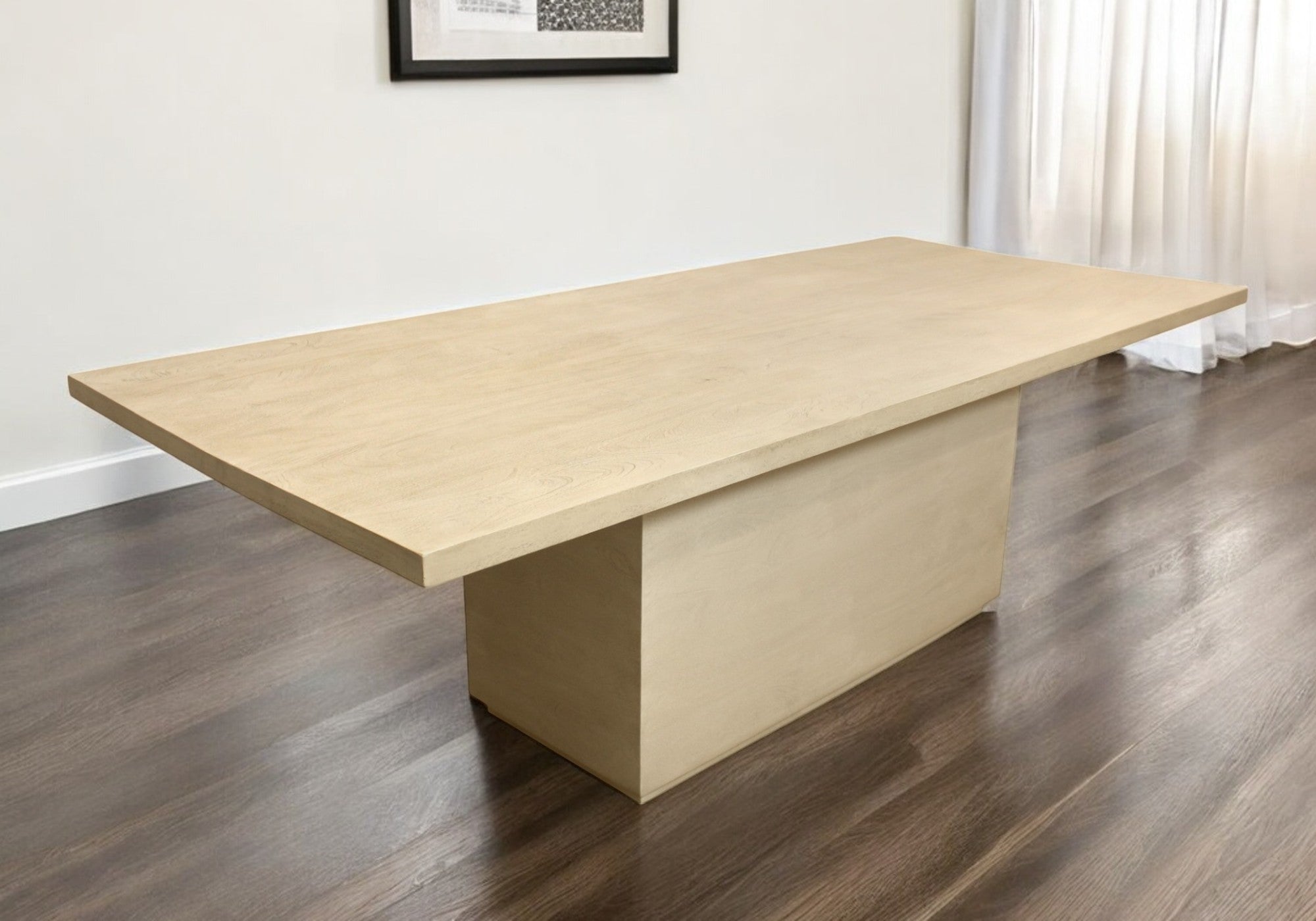 96" Natural and Brown Solid Wood Pedestal Base Dining Table-Dining Tables-DECOROLALA
