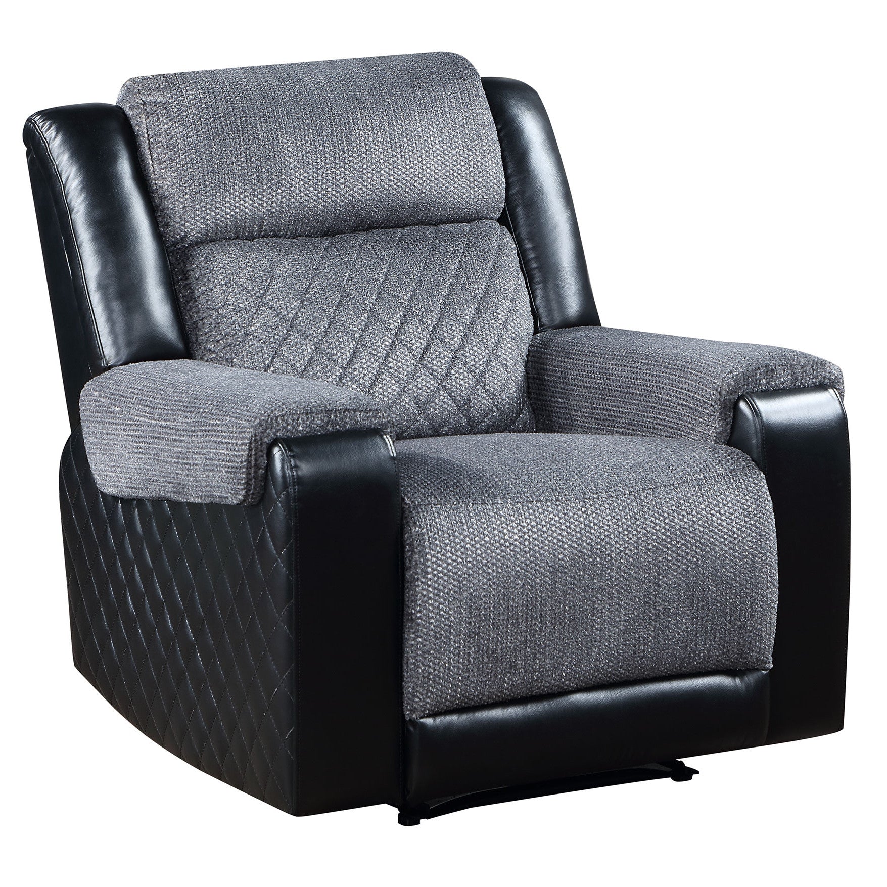 39" Black And Gray Faux Leather And Fabric Manual Recliner-Recliners-DECOROLALA