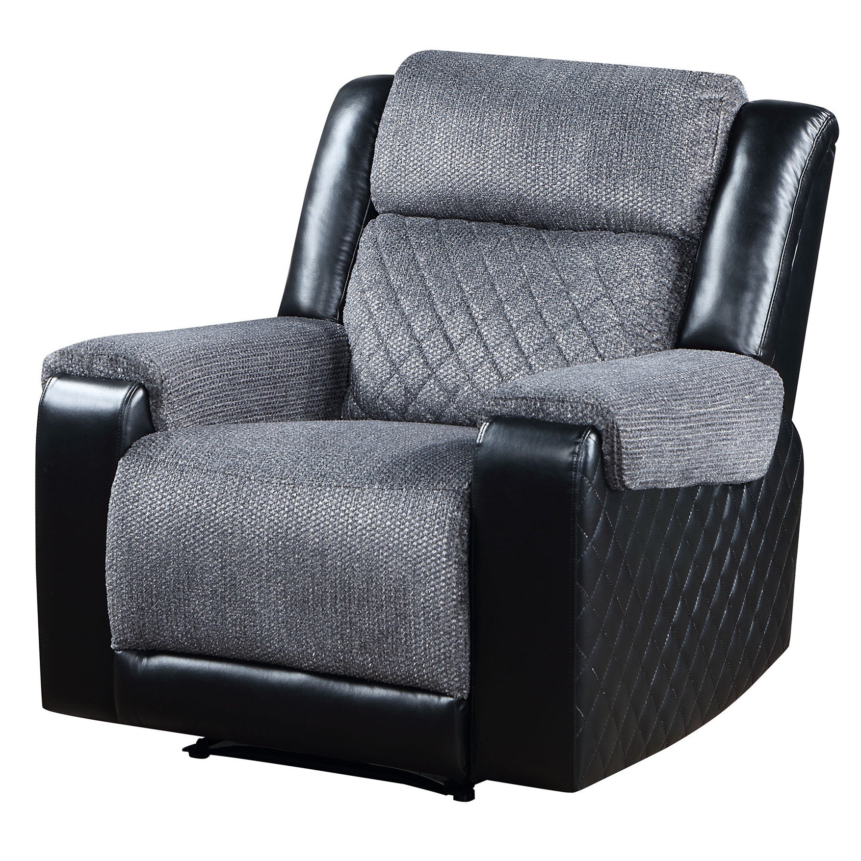 39" Black And Gray Faux Leather And Fabric Manual Recliner-Recliners-DECOROLALA