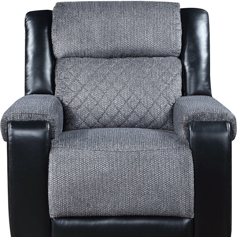 39" Black And Gray Faux Leather And Fabric Manual Recliner-Recliners-DECOROLALA