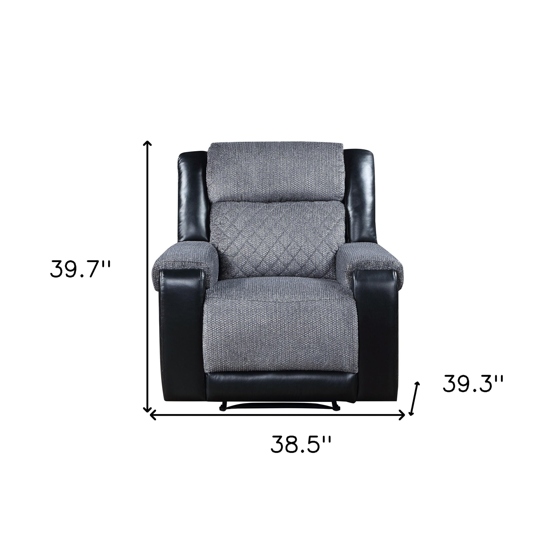 39" Black And Gray Faux Leather And Fabric Manual Recliner-Recliners-DECOROLALA