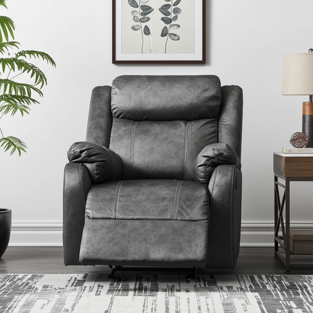 35" Granite Gray Fabric Manual Recliner-Recliners-DECOROLALA