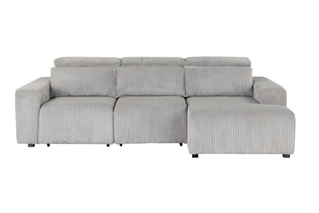 Light Gray Corduroy Sleeper L Shaped Sofa and Chaise Sectional-1